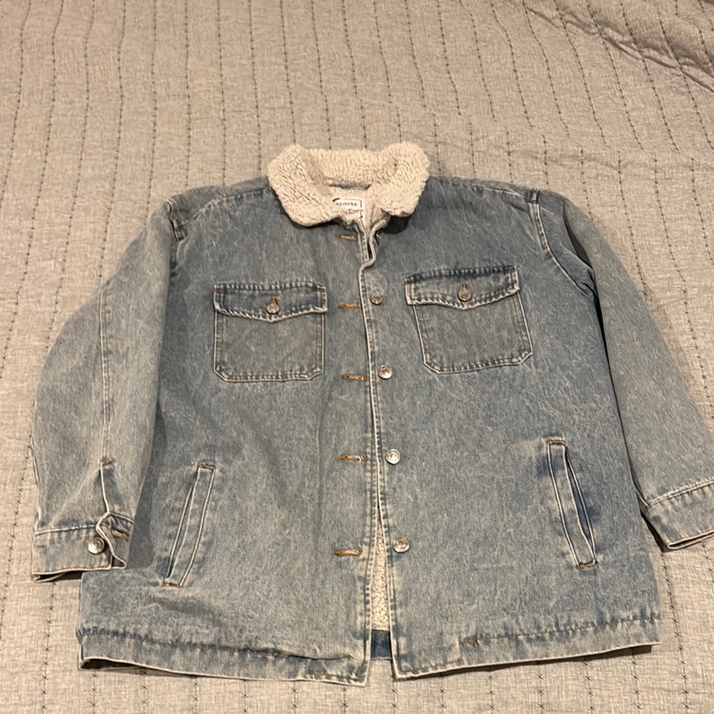 Vintage Denim Sherpa-Lined Jacket